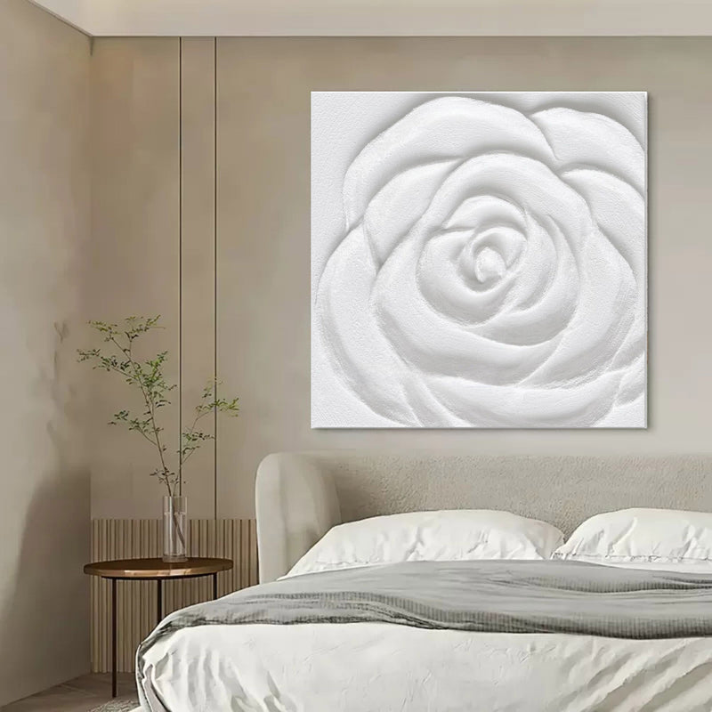 White Flower Plaster Art Plaster Art On Canvas For Sale Thick Acrylic Painting Textured Wall Art