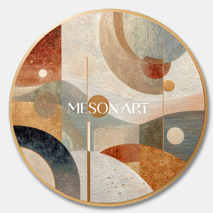 Beige, Blue & Terracotta Abstract Round Canvas – Modern Wall Art