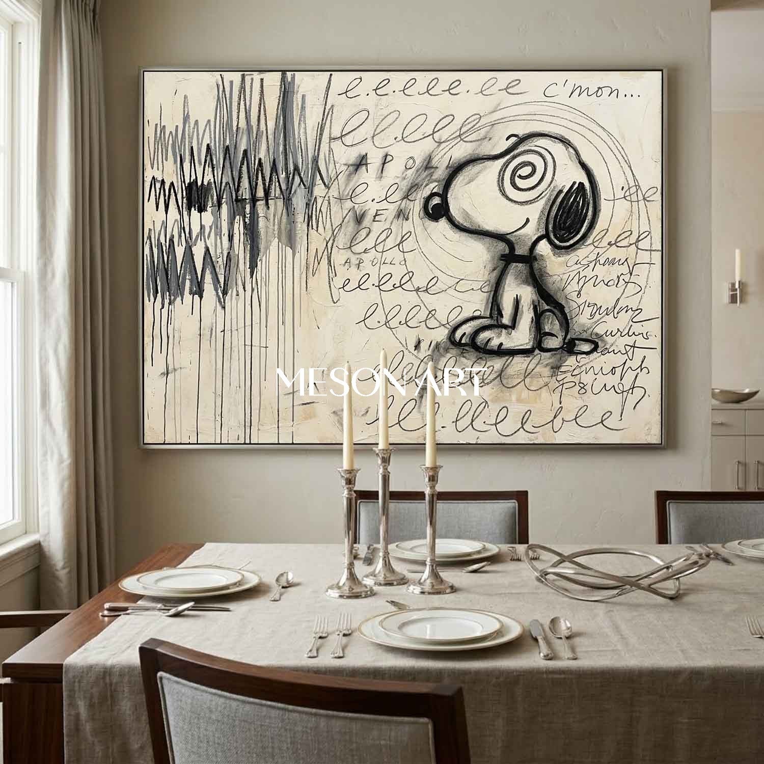 Large Hypnotic Snoopy Painting Above Couch Decor Graffiti Art Canvas