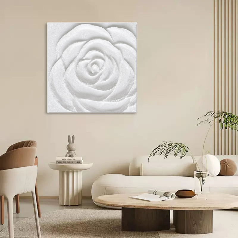 White Flower Plaster Art Plaster Art On Canvas For Sale Thick Acrylic Painting Textured Wall Art