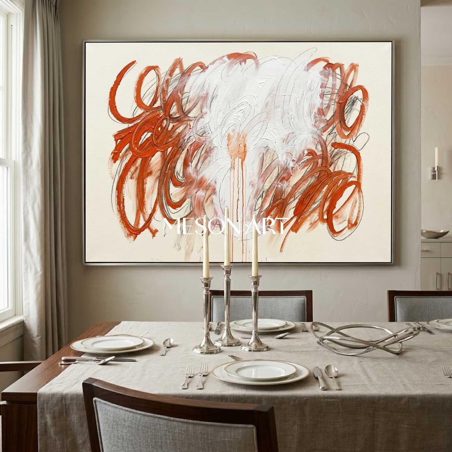 Custom Rust Orange Palette Knife Abstract Art One of a Kind Above Sofa