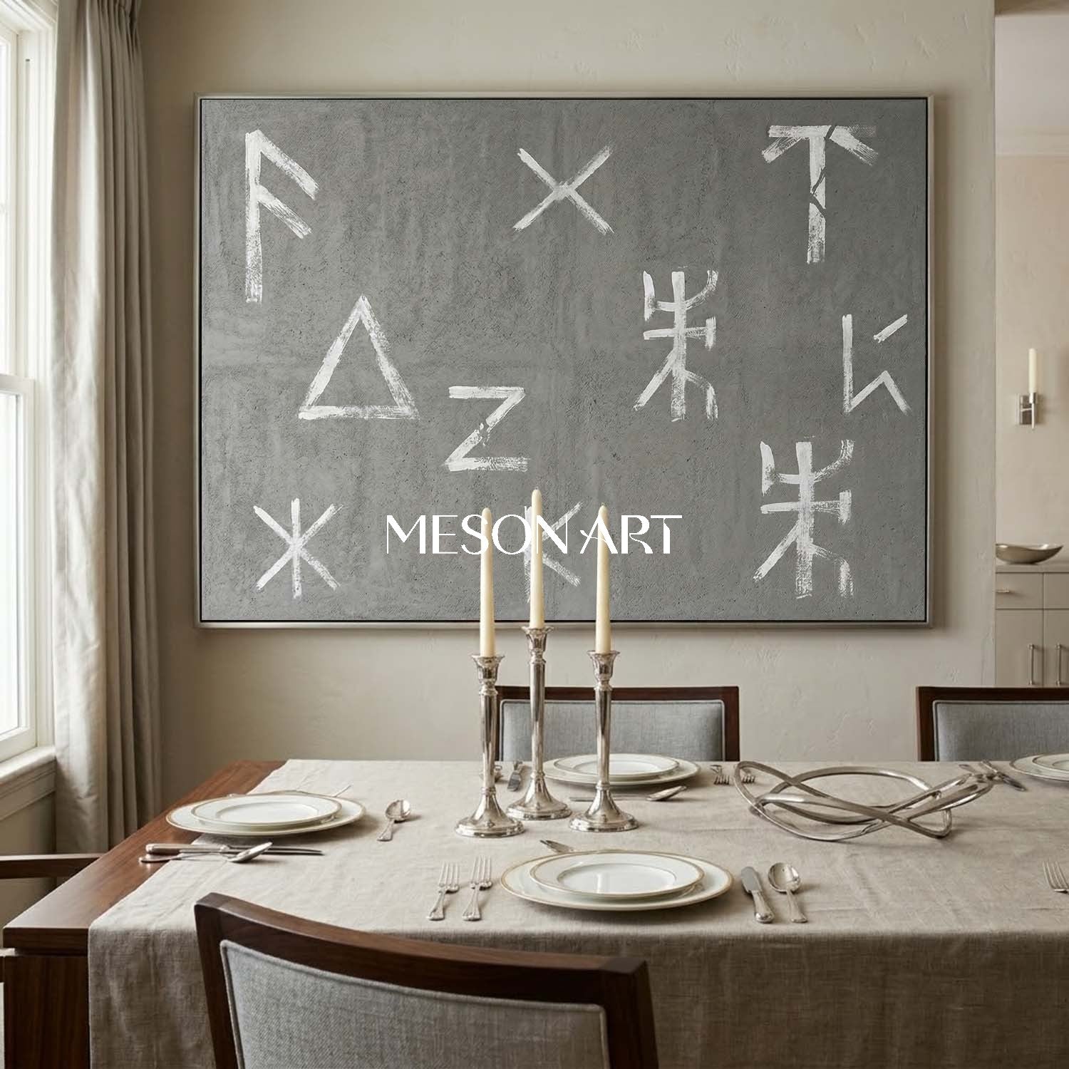 Modern Hand Painted Minimalist Gray and White Office Wall Art Decor