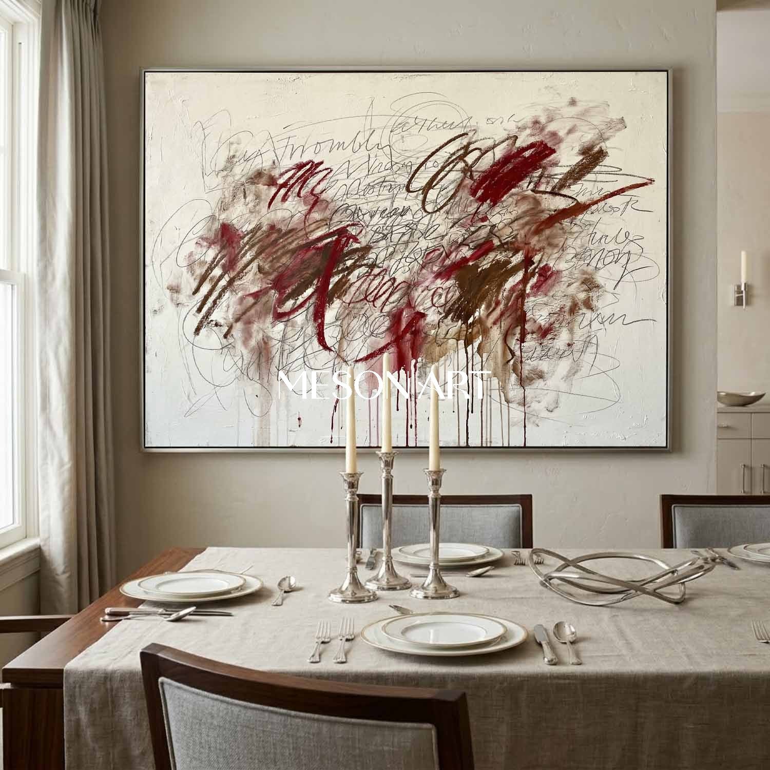 Original Abstract Scribble Painting Graffiti Neutral Canvas Living Room