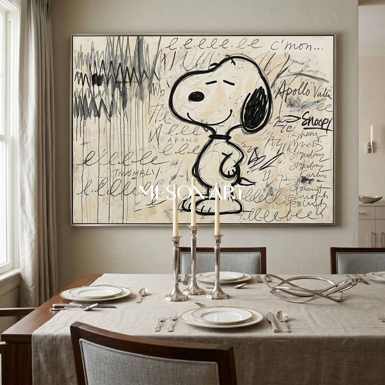 大きなスヌーピー絵画抽象的なポップウォールアートベッドルーム