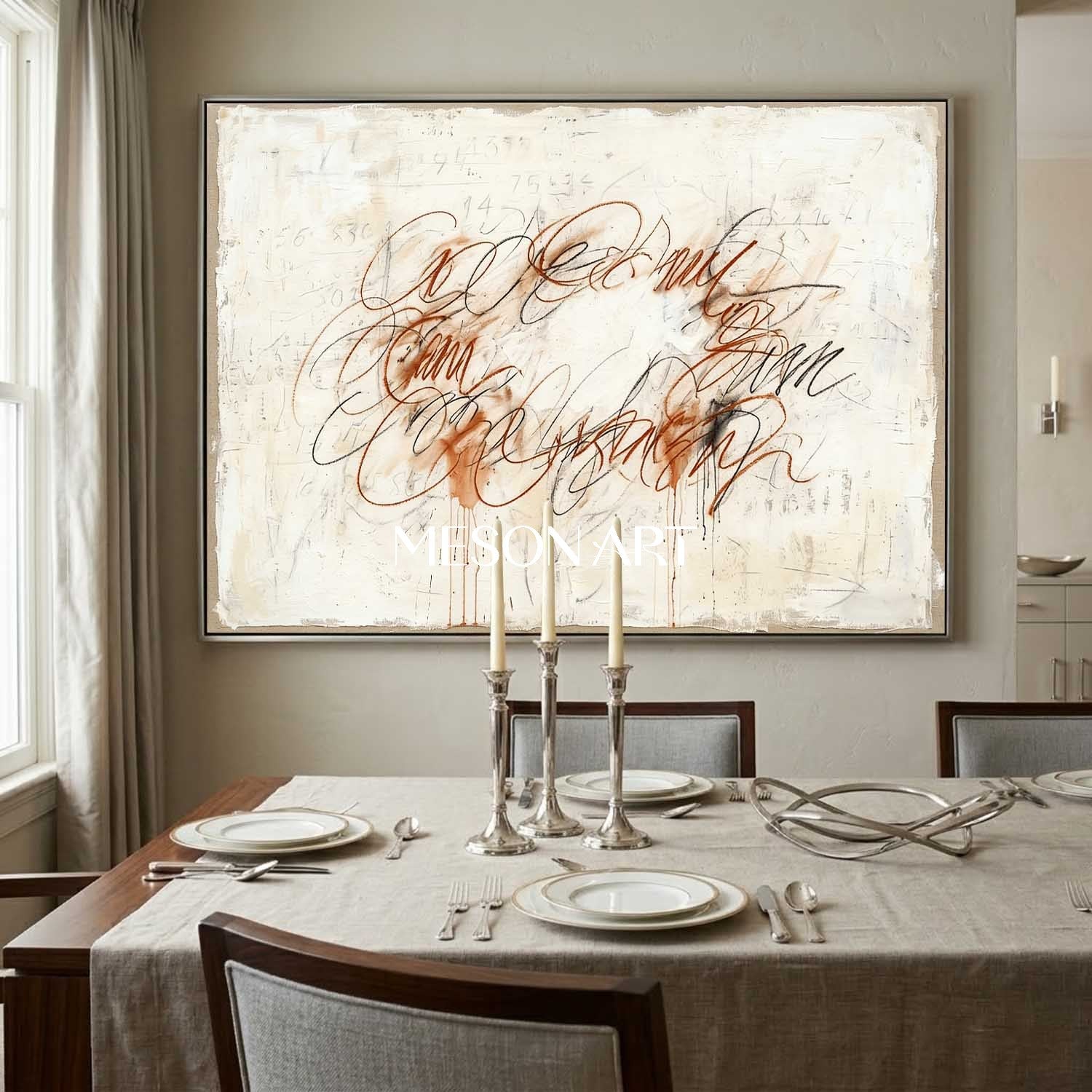 Vintage Script Minimalist Canvas Hand Painted Scribble Hallway Wall Art