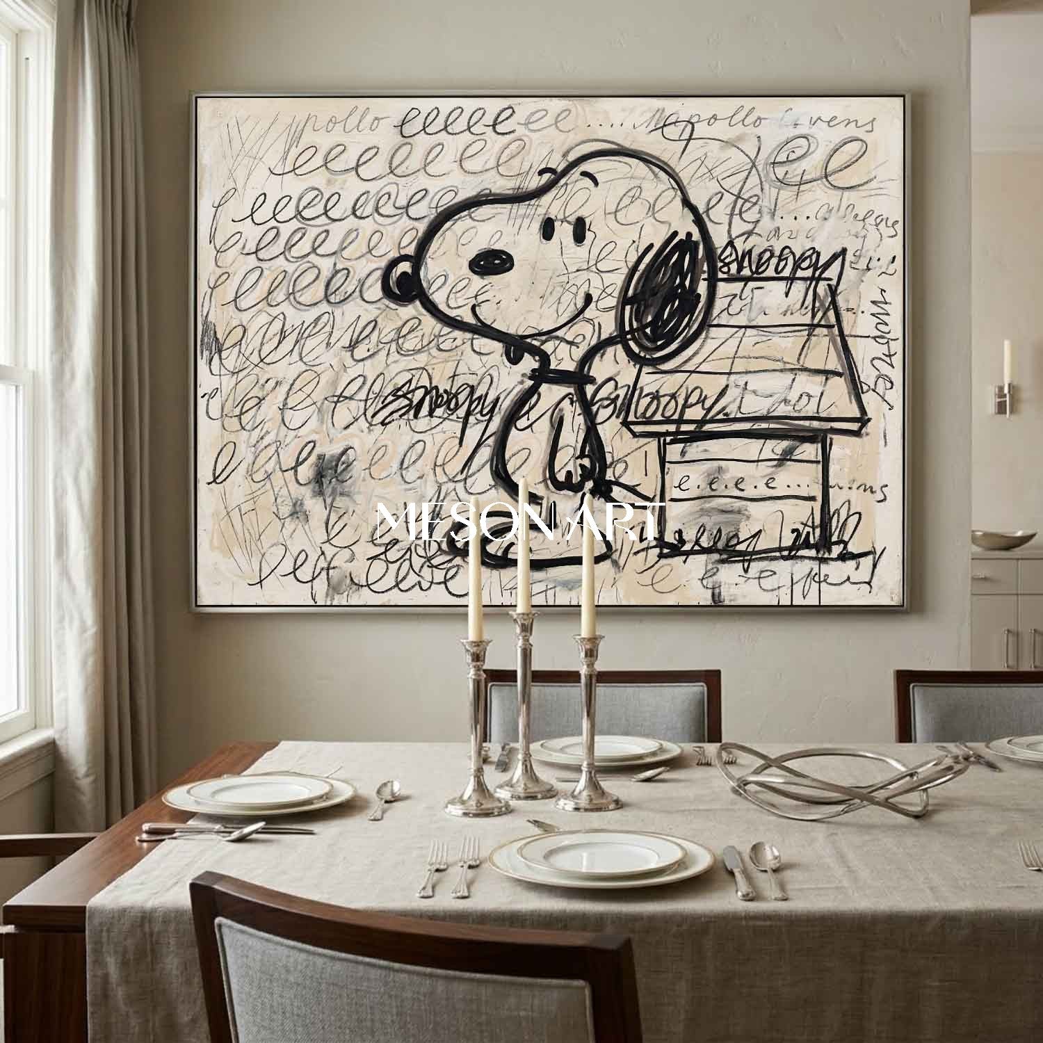 スヌーピー犬小屋油絵手描きポップアート寝室壁キャンバス – MesonArt
