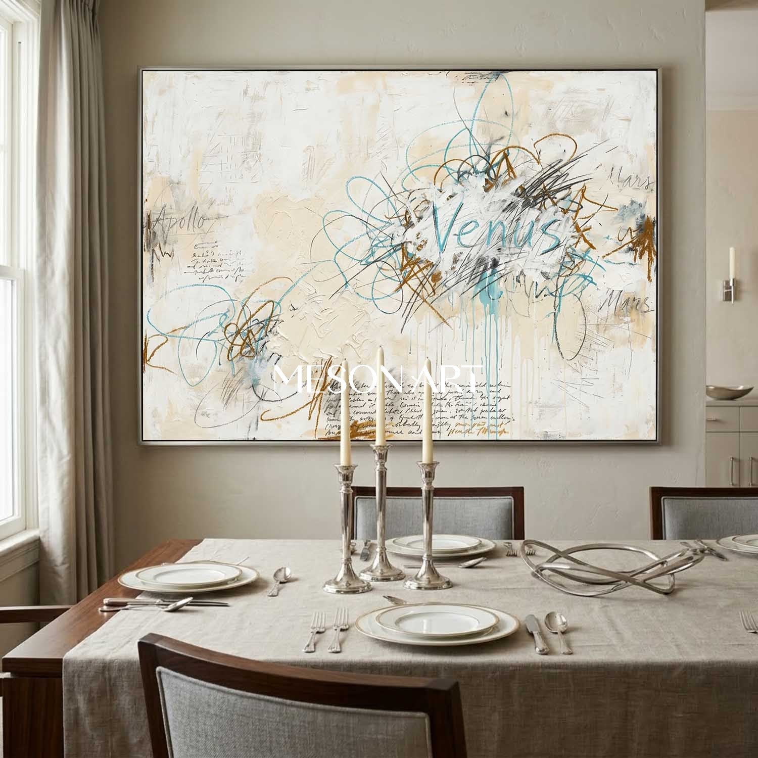 Handmade Beige Scribble Canvas Minimalist Art Luxury Villa Wall Decor