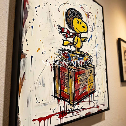 Snoopy Graffiti Art Print Abstract Pop Culture Painting For Living Room Decor