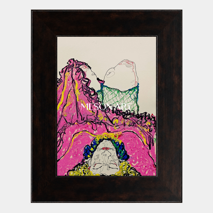 Modern Abstract Expressionist Painting With Pink And Yellow Figures For Living Room Decor