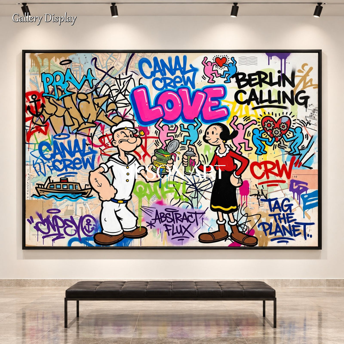 Blue And Red Graffiti Wall Art Rectangular Popeye Original Artist Hand Painted By Mesonart