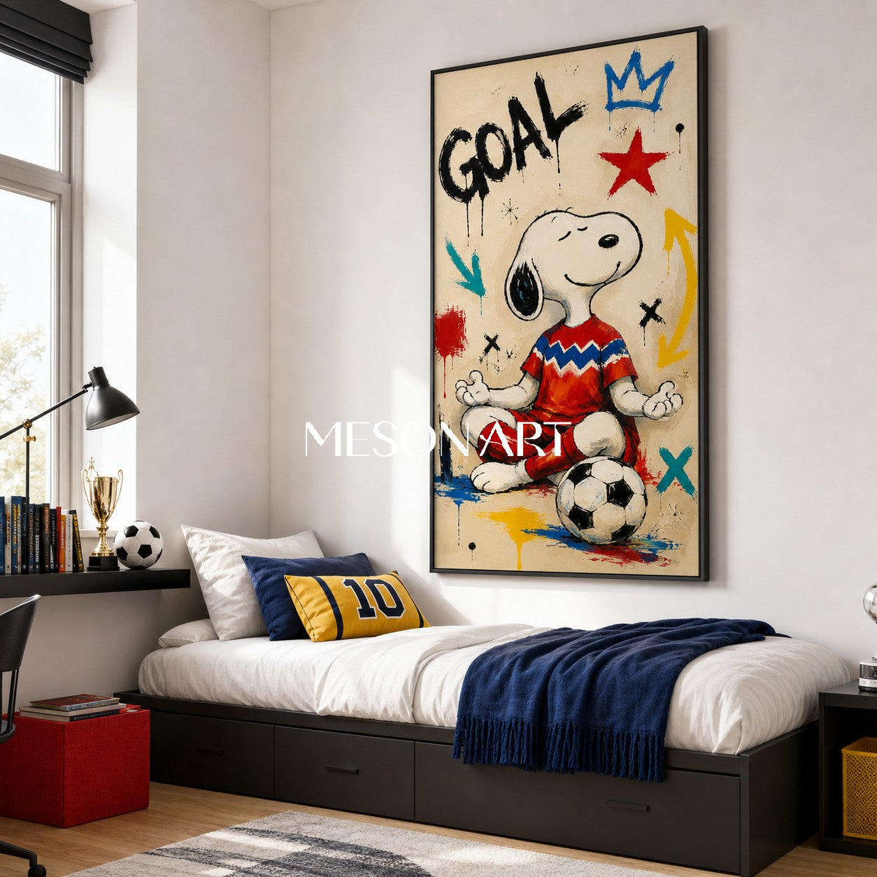 Snoopy Soccer Graffiti Art Print For Kids Room And Living Space With Bold Colors