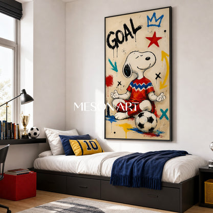 Snoopy Soccer Graffiti Art Print For Kids Room And Living Space With Bold Colors