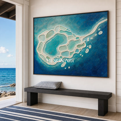 Turquoise Lagoon Abstract Art With Textured Relief For Coastal Living Room Decor