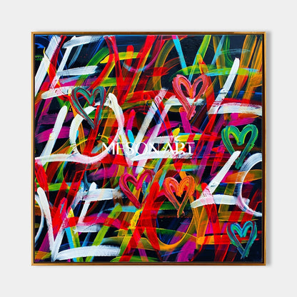 Red And Black Abstract Graffiti Love Painting Square Wall Art For Living Room Original Artist By Mesonart