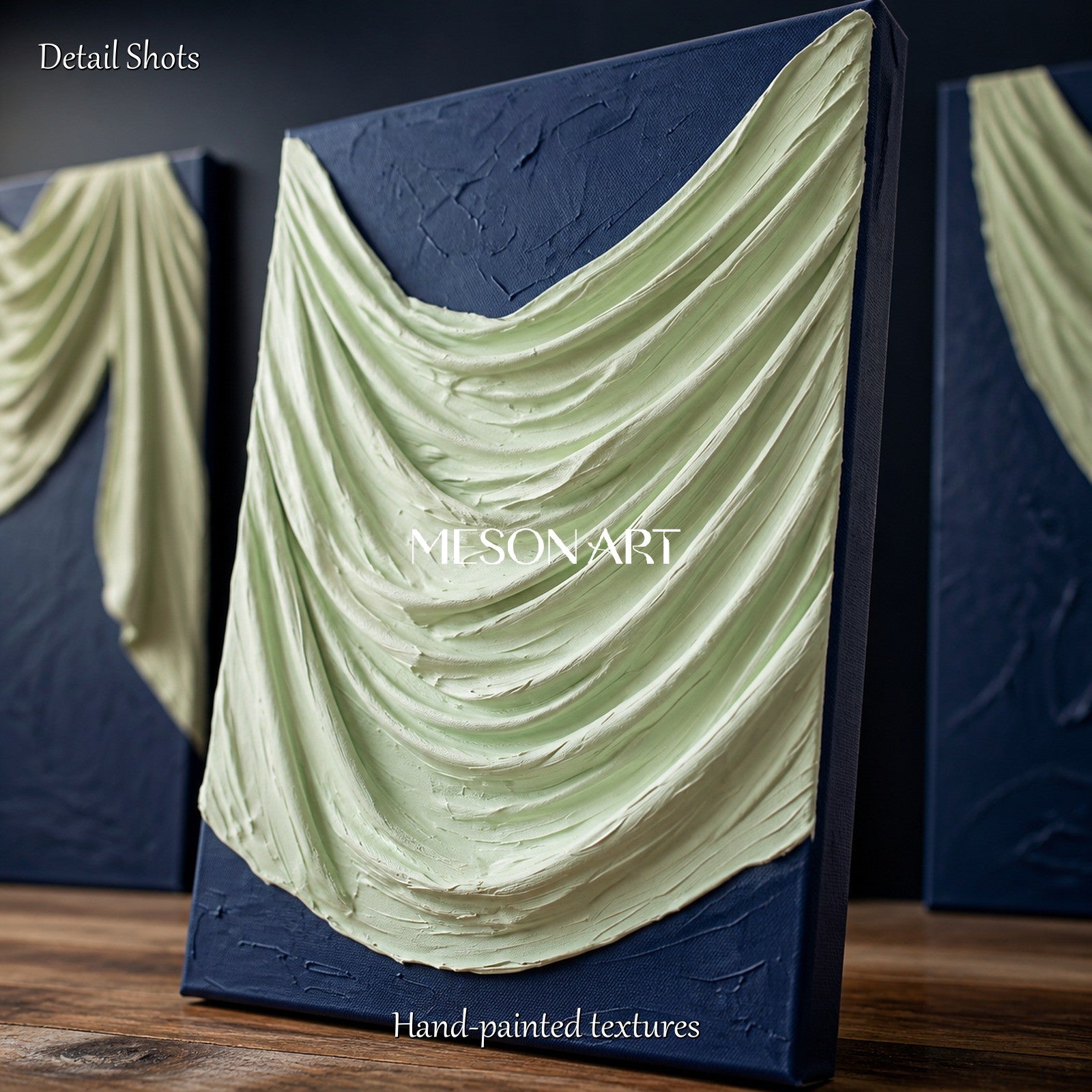 Blue And White 3D Textured Wall Art Rectangular Sculptural Canvas Modern Organic By Mesonart