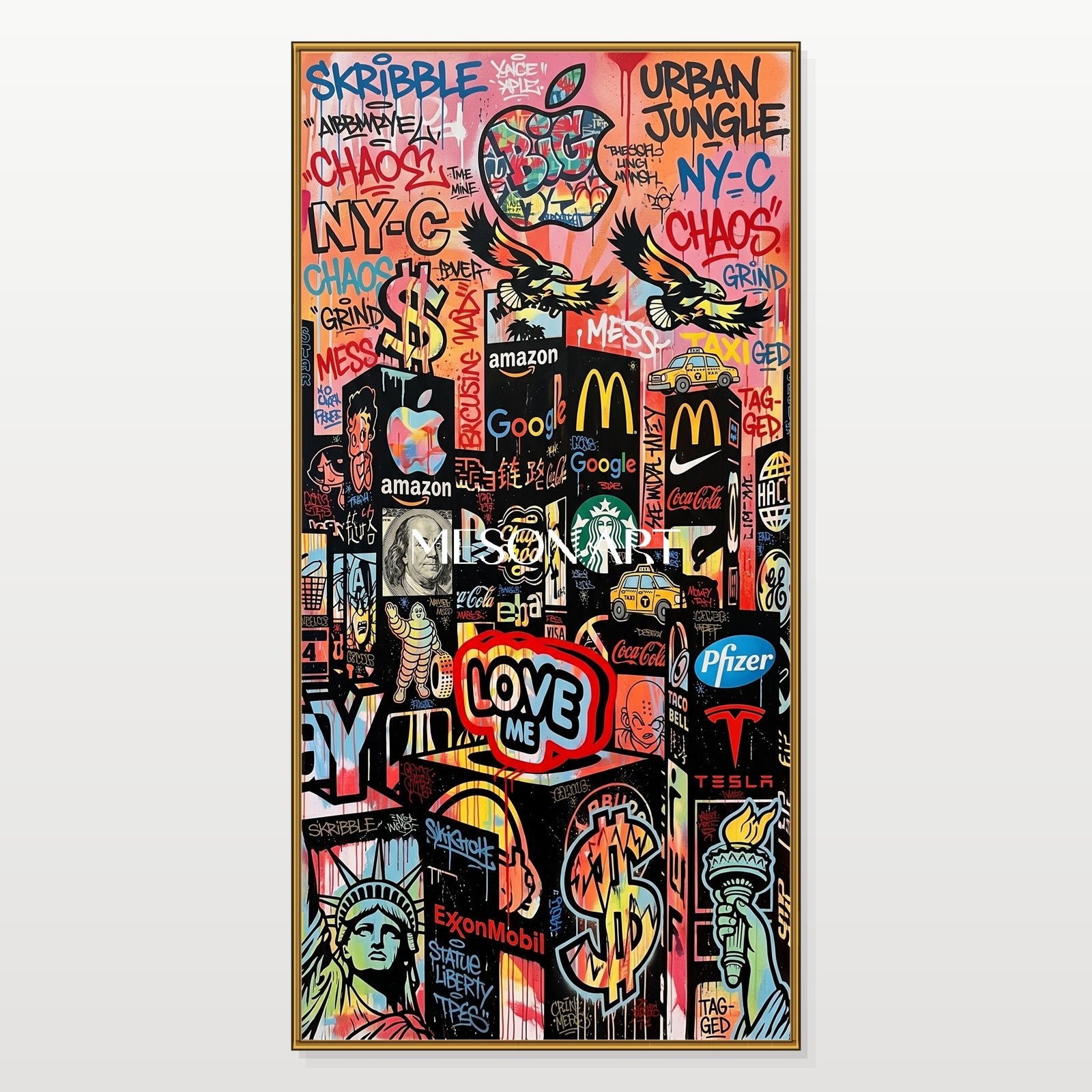 Black And Red Banksy Paintings For Sale Urban Graffiti Pop Art Panoramic Wall Decor For Living Room By Mesonart