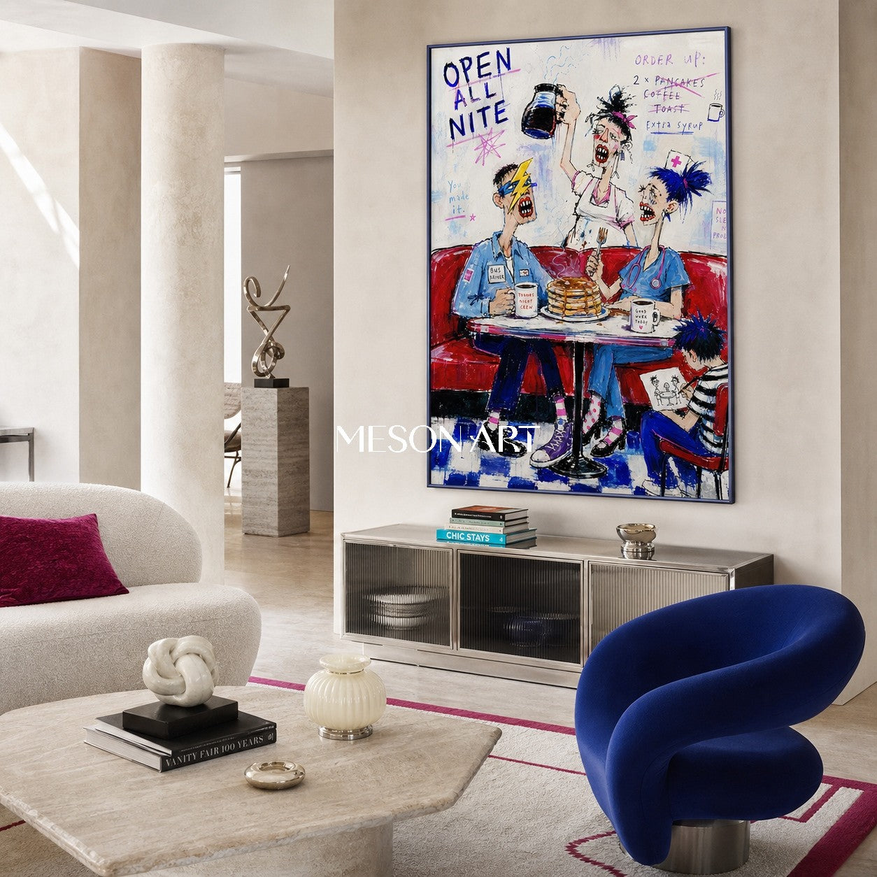 Blue And Red Graffiti Figurative Cartoon Art Rectangular Wall Decor For Living Room By Mesonart
