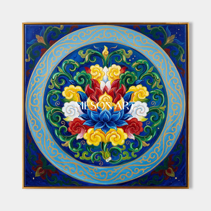 Blue And Gold Islamic Floral Geometric Wall Art Square Original Artist By Mesonart