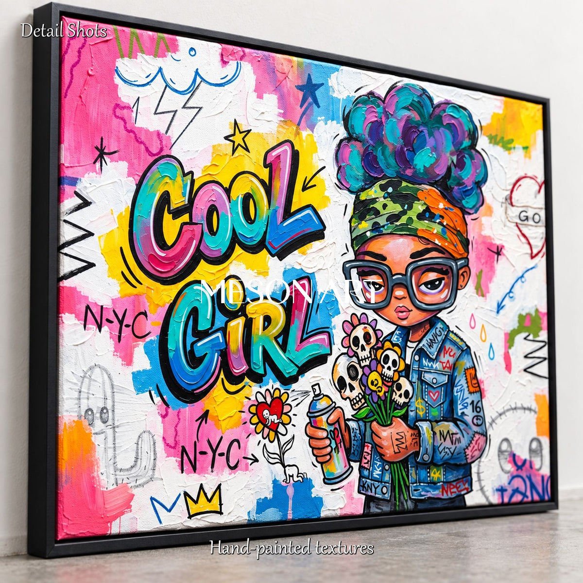 Pink And Blue Graffiti Painting Rectangular Wall Art Original Artist Hand Painted By Mesonart
