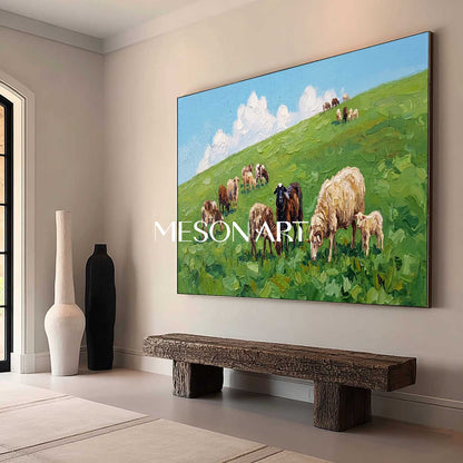 Cozy Farm Animal Painting With Rich Colors For Dining Room And Entryway