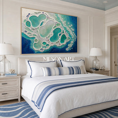 Coral Lagoon Abstract Art With Textured Plaster Surface For Modern Coastal Home Decor