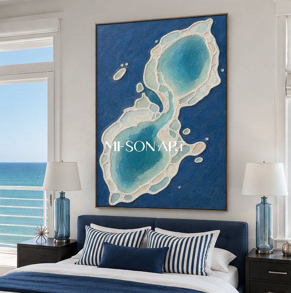 Azure Biomorphic Ocean Art With Soft Impasto Texture For Modern Living Room Decor