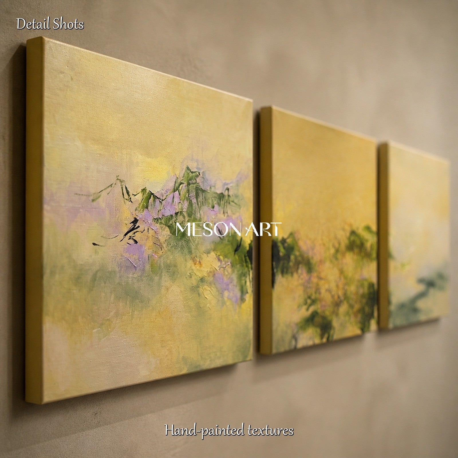 Gold And Green Abstract Contemporary Painting Modern Landscape Square Wall Art Original Artist By Mesonart