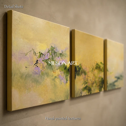 Gold And Green Abstract Contemporary Painting Modern Landscape Square Wall Art Original Artist By Mesonart