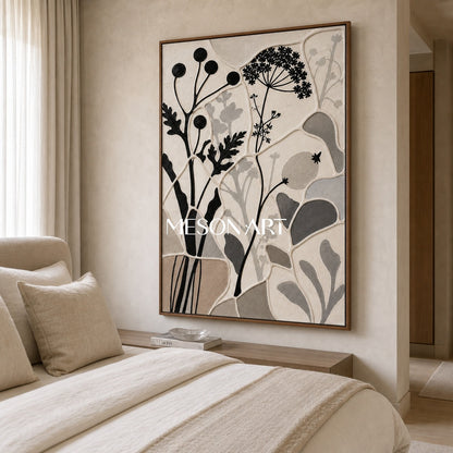 Minimalist Botanical Wall Art With Textured Relief For Japandi Home Decor