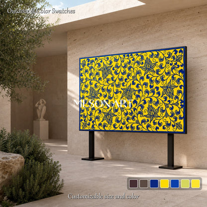 Yellow And Blue Islamic Persian Art Rectangular Wall Decor Inspired By Ottoman Design By Mesonart