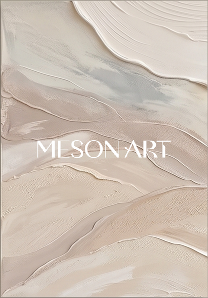 Beige And White Impasto Landscape Painting Rectangular Wall Art Original Artist Contemporary Textured Art By Mesonart