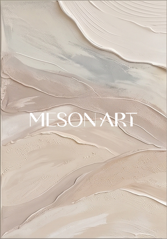 Beige And White Impasto Landscape Painting Rectangular Wall Art Original Artist Contemporary Textured Art By Mesonart