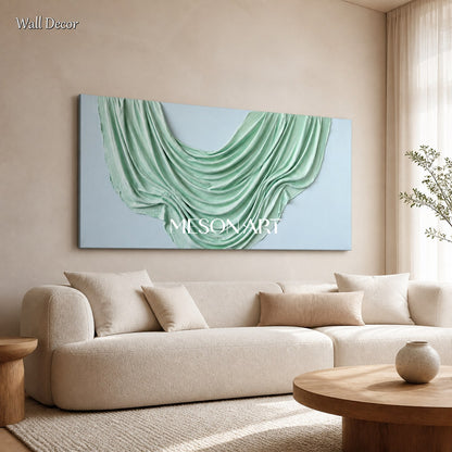 Decorazione murale panoramica minimalista con motivo testurizzato verde e bianco di Mesonart