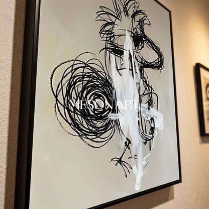 Original Graffiti Abstract Painting In Black And White For Modern Living Room Entryway Decor