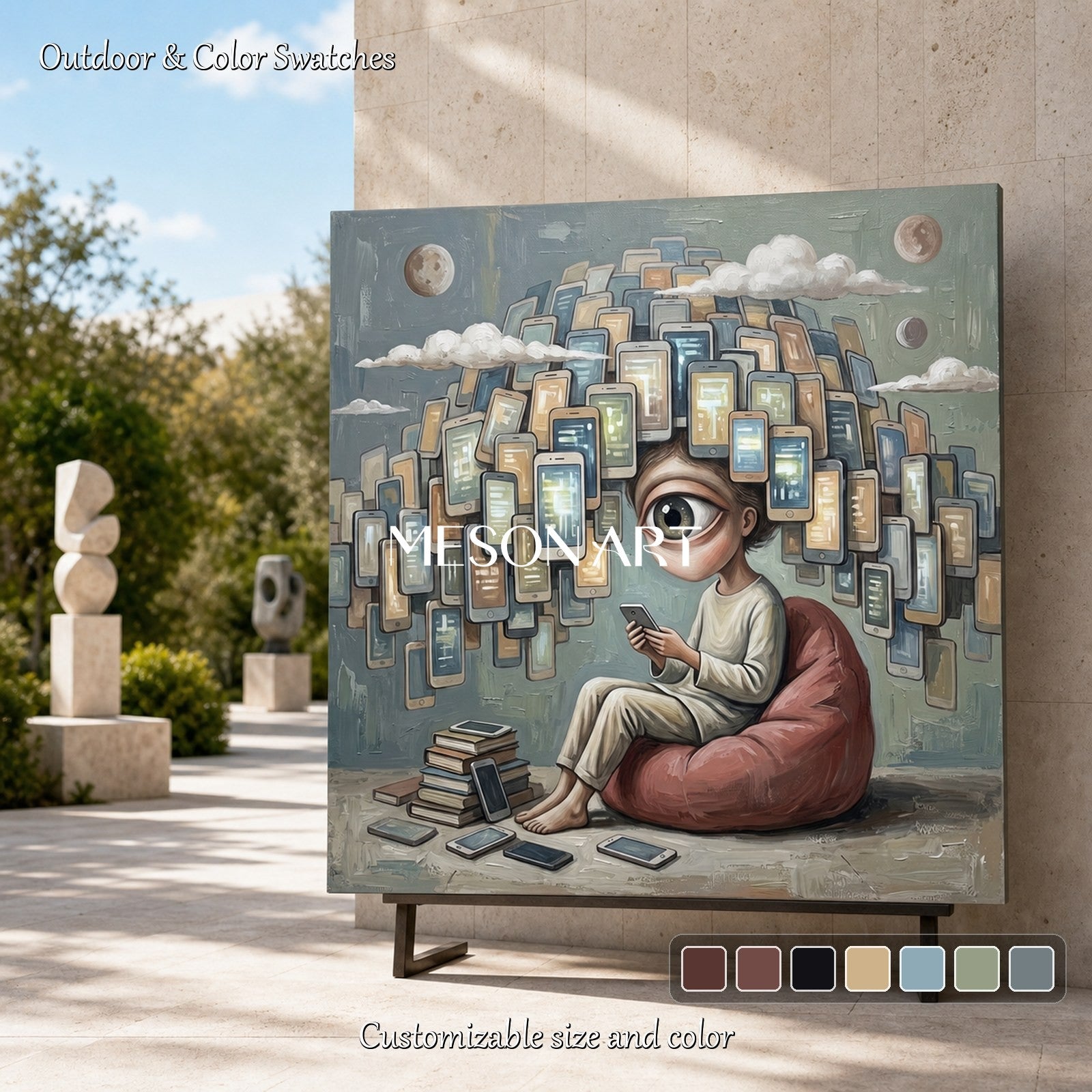 Abstract Surreal Digital Consciousness Painting With Eye Motif For Modern Living Room