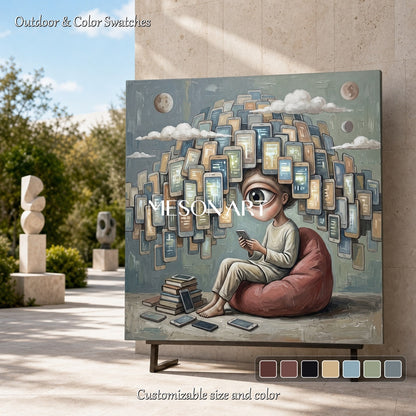Abstract Surreal Digital Consciousness Painting With Eye Motif For Modern Living Room