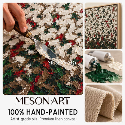 White And Green Abstract Wabi-Sabi Impasto Palette Knife Rectangular Wall Art For Living Room By Mesonart