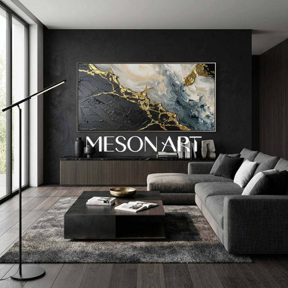 Luxury Plaster Abstract Painting With Gold Veins For Art Deco Living Room Entryway Decor