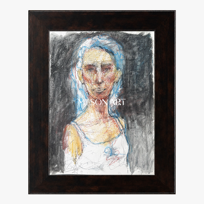 Black And White Figurative Expressionist Portrait Painting Rectangular Wall Art For Living Room By Mesonart