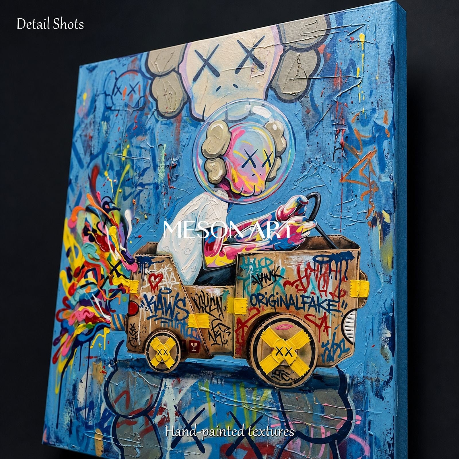Bold Graffiti Art Painting With Pop Culture Icons For Modern Living Room Decor