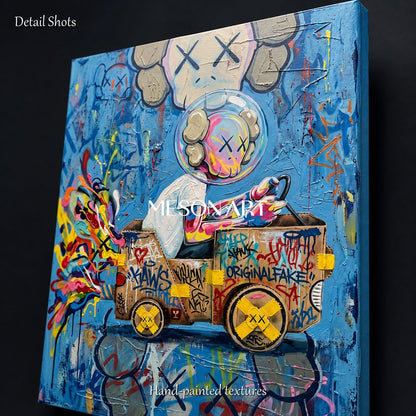 Bold Graffiti Art Painting With Pop Culture Icons For Modern Living Room Decor