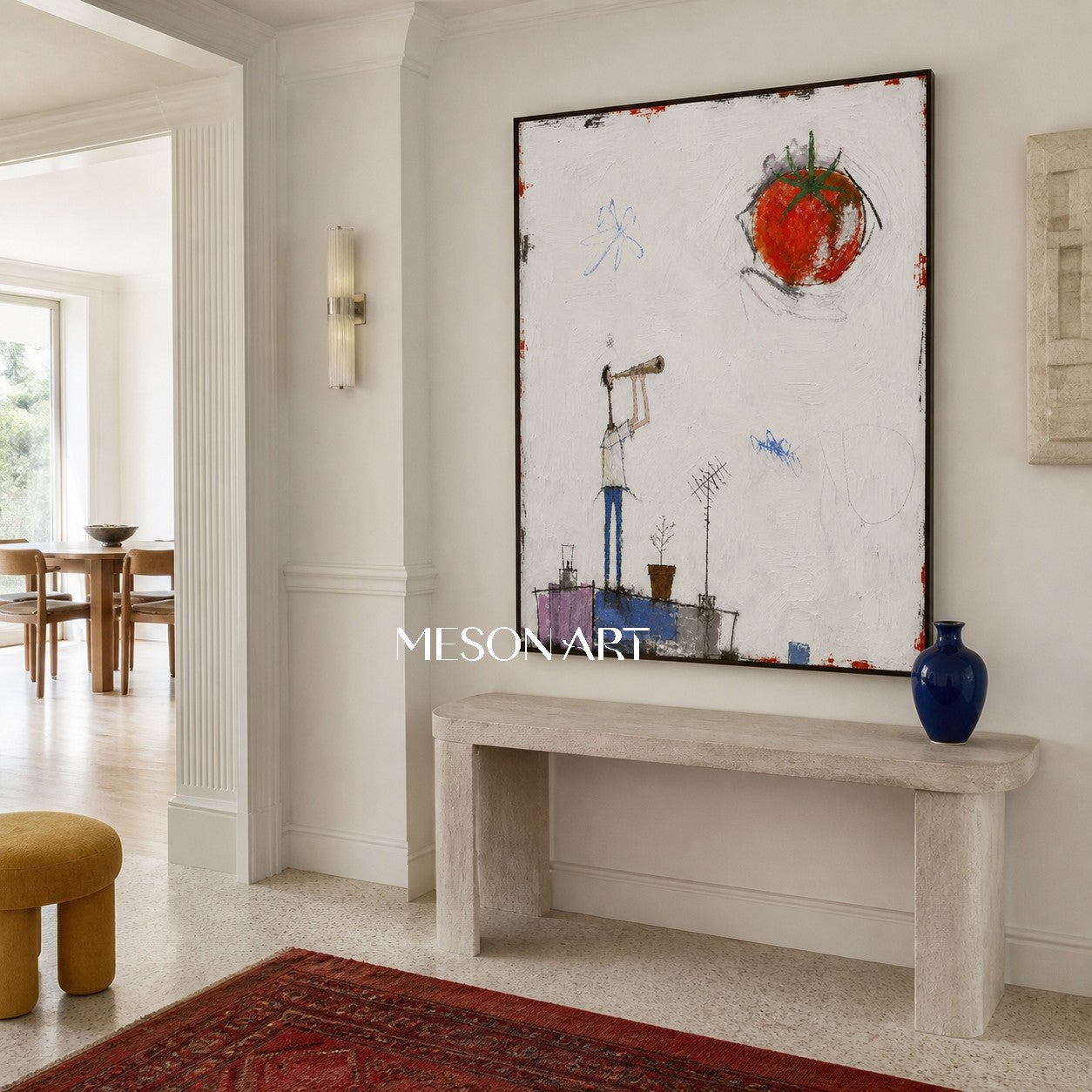 Red And White Graffiti Figurative Art Minimal Tomato Telescope Rectangular Wall Decor By Mesonart