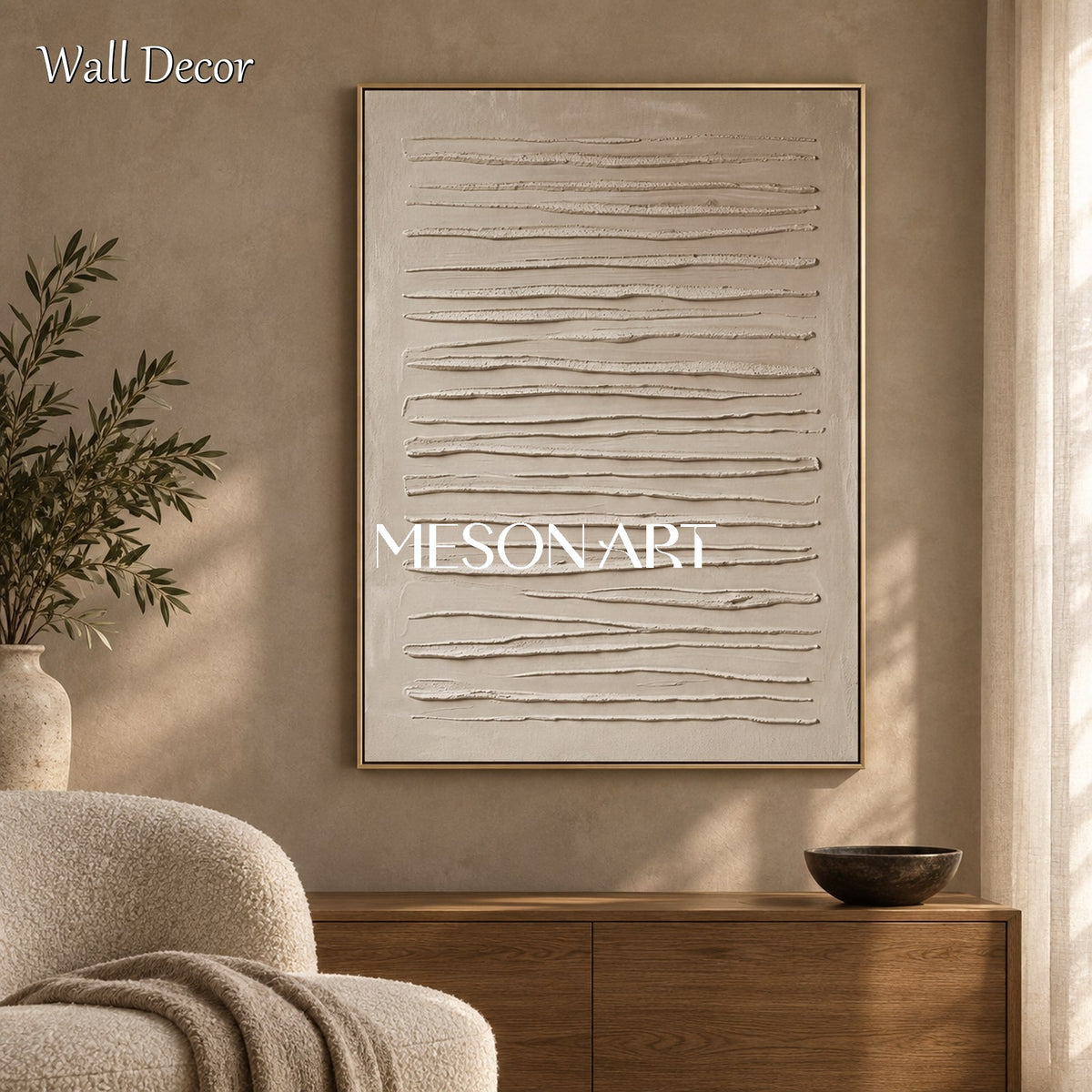 Beige And White Neutral Wall Painting Rectangular Minimalist Art Original Artist By Mesonart
