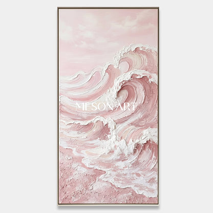 Pink Ocean Wave Painting With 3d Texture For Modern Bedroom Wall Decor