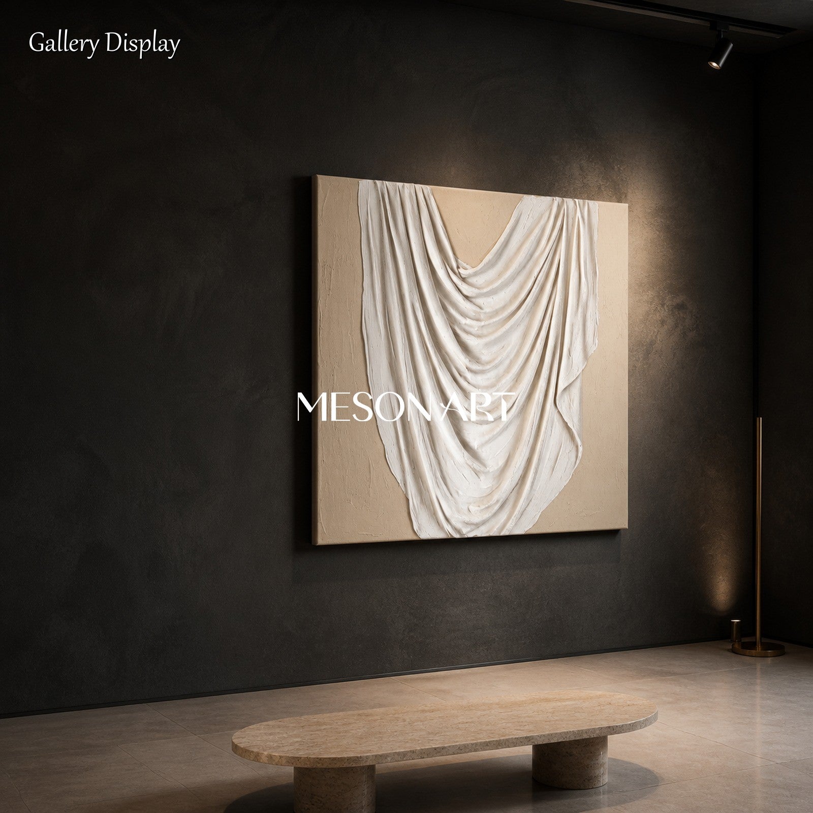 Beige And White Sculptural 3D Textured Wall Art Square Organic Modern Canvas Painting By Mesonart