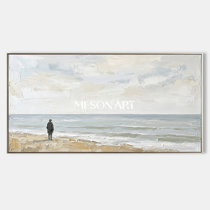 Large Textured Beach Wall Art In Beige And Grey Tones For Japandi Style Home Office And Entryway