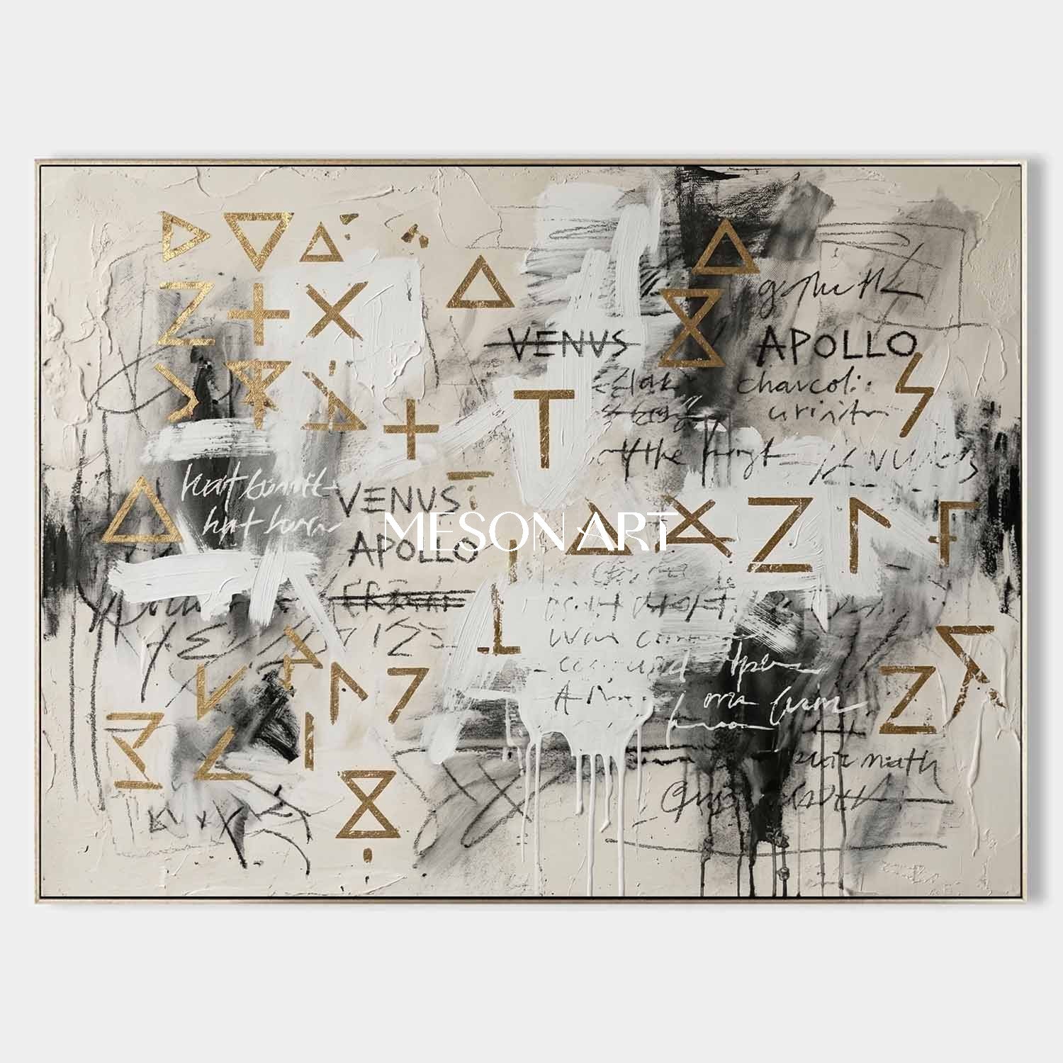 Original Symbol Canvas Graffiti Painting Gold Statement Art Living Room