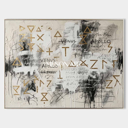 Original Symbol Canvas Graffiti Painting Gold Statement Art Living Room