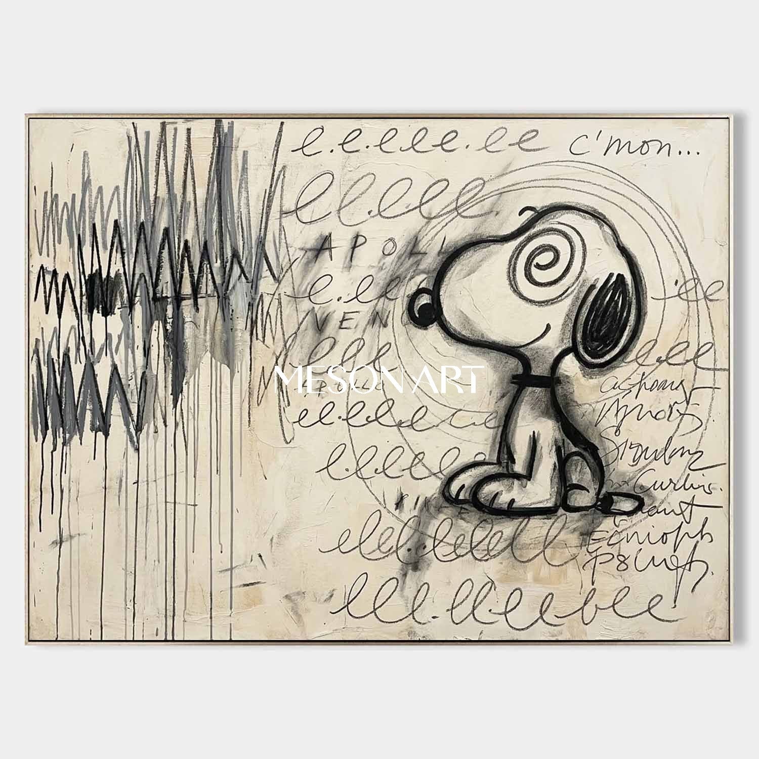 Large Hypnotic Snoopy Painting Above Couch Decor Graffiti Art Canvas