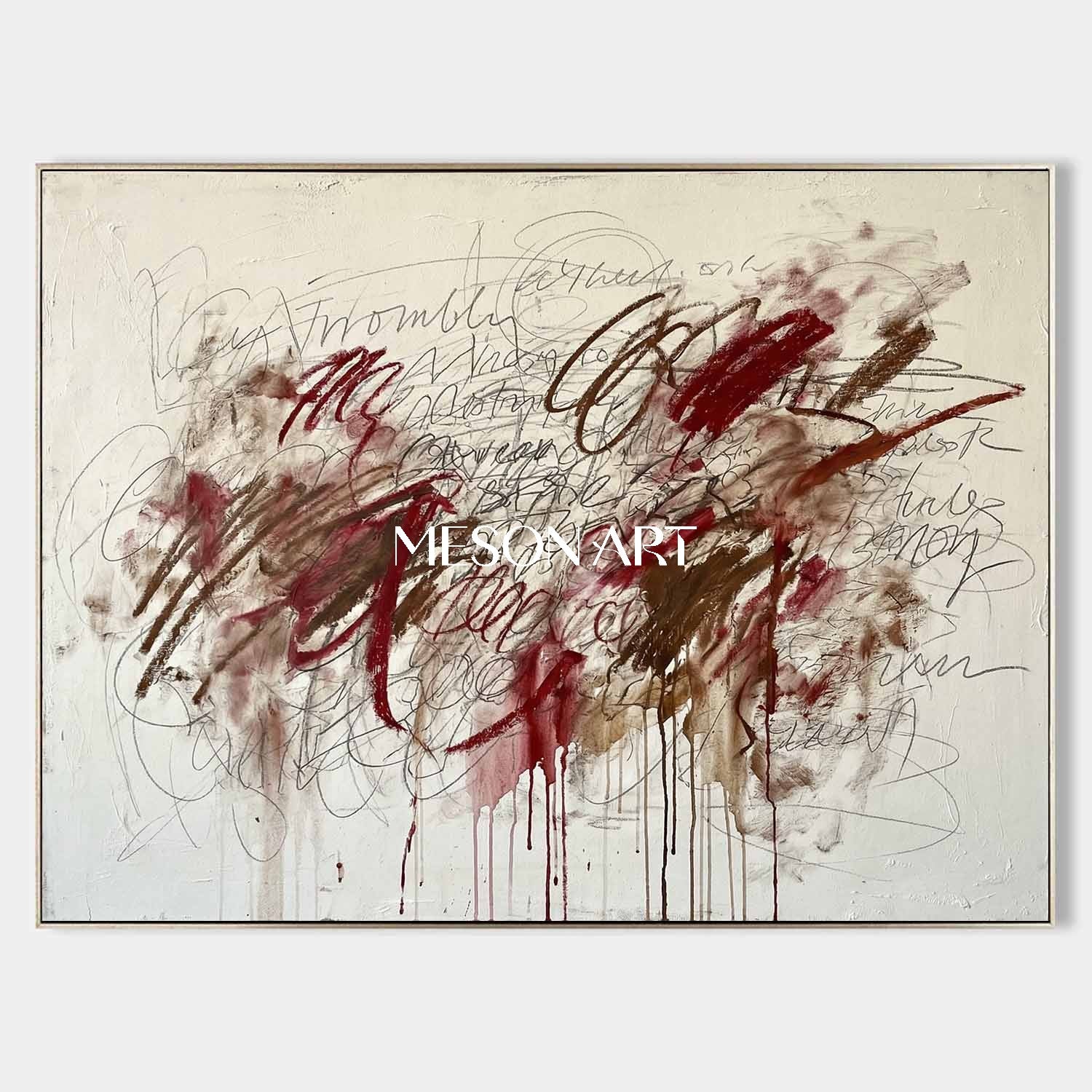 Original Abstract Scribble Painting Graffiti Neutral Canvas Living Room